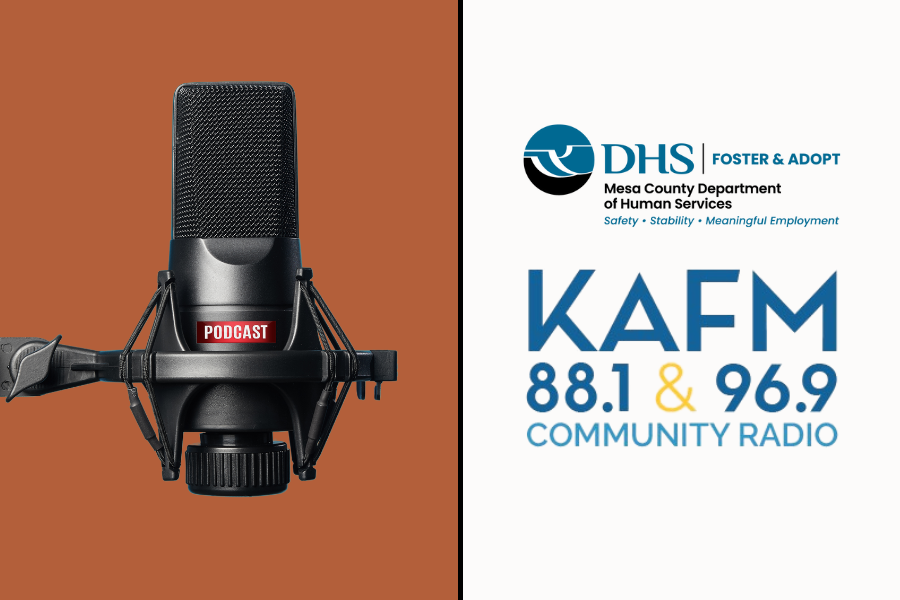 KAFM and DHS logo on white background with microphone protruding.